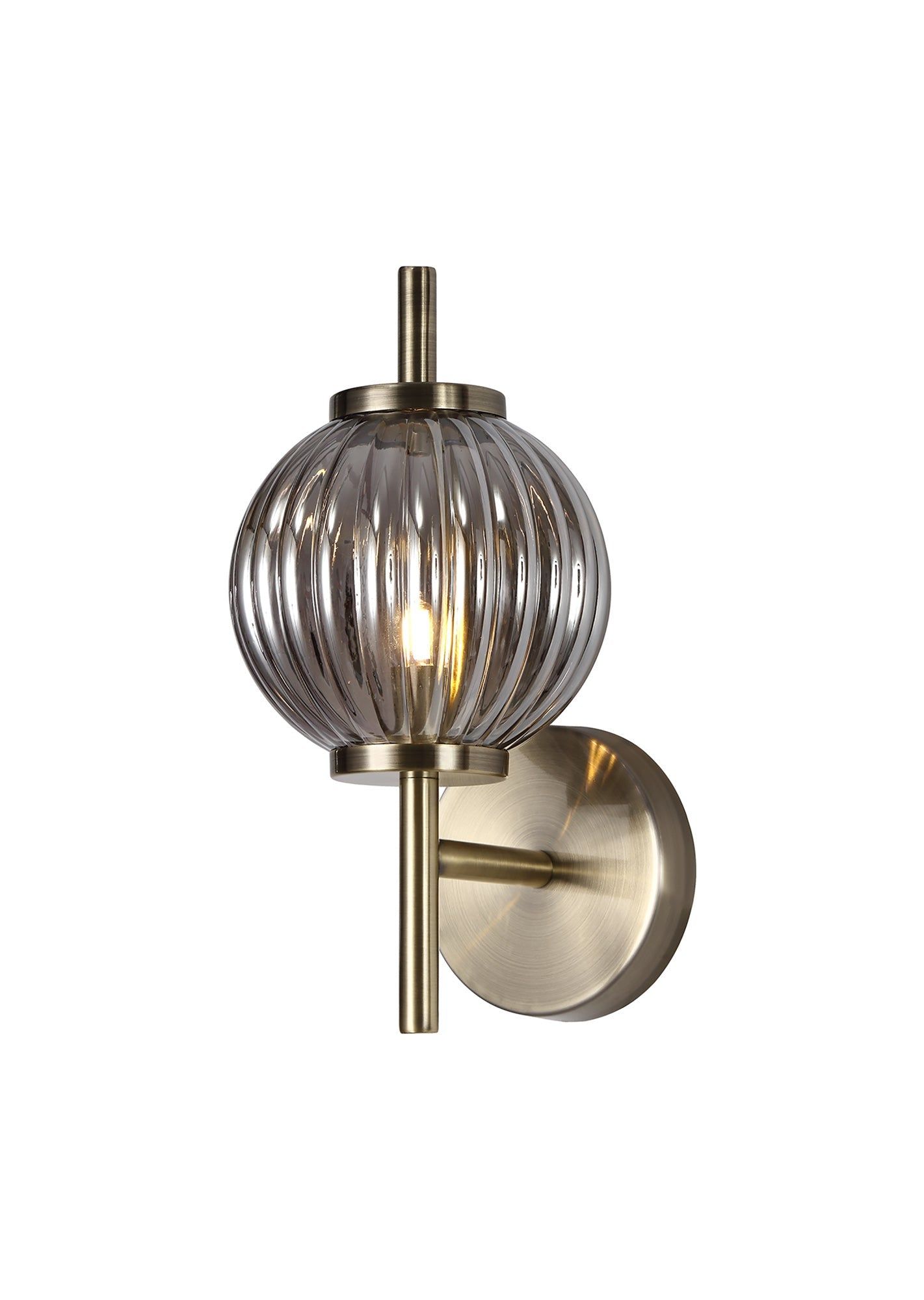  Triumphant Wall Lamp, 1 x G9, Antique Brass/Smoked Glass/Amber Glass