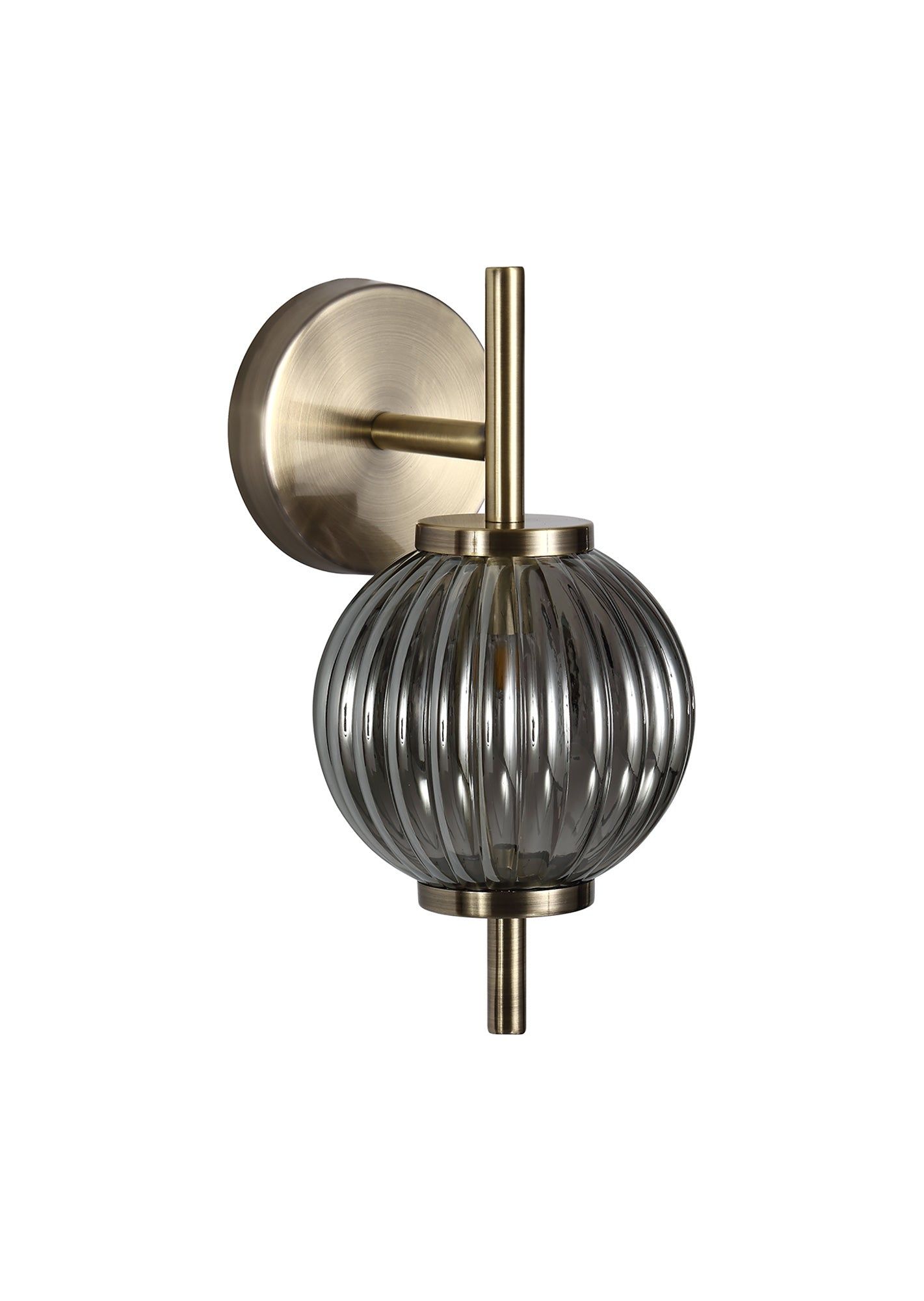  Triumphant Wall Lamp, 1 x G9, Antique Brass/Smoked Glass/Amber Glass