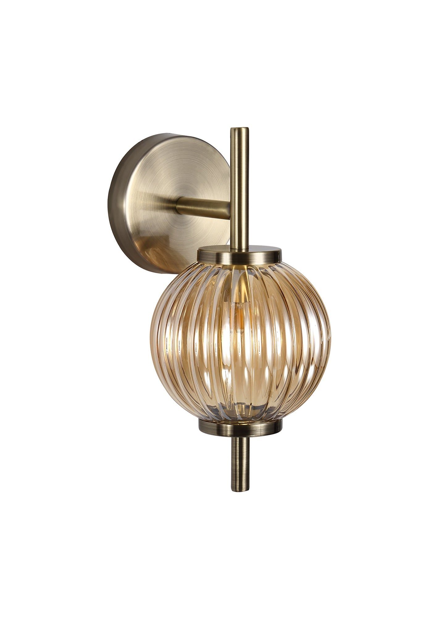  Triumphant Wall Lamp, 1 x G9, Antique Brass/Smoked Glass/Amber Glass