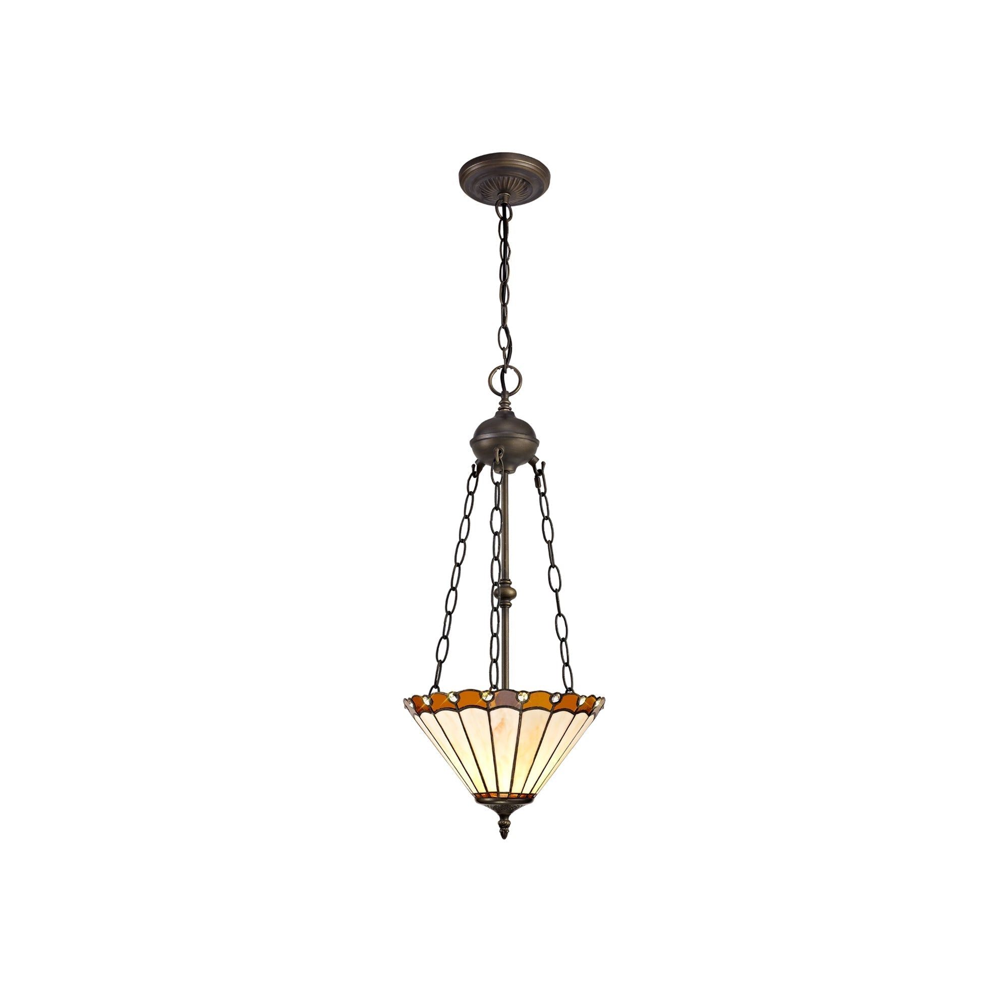 Umbria 2 Light Uplighter Pendant E27 With 30/40cm Tiffany Shade Antique Brass - Cusack Lighting