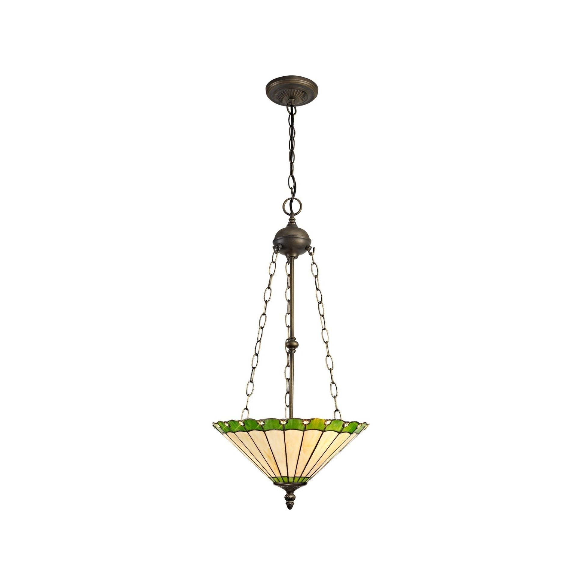 Umbria 2 Light Uplighter Pendant E27 With 30/40cm Tiffany Shade Antique Brass - Cusack Lighting