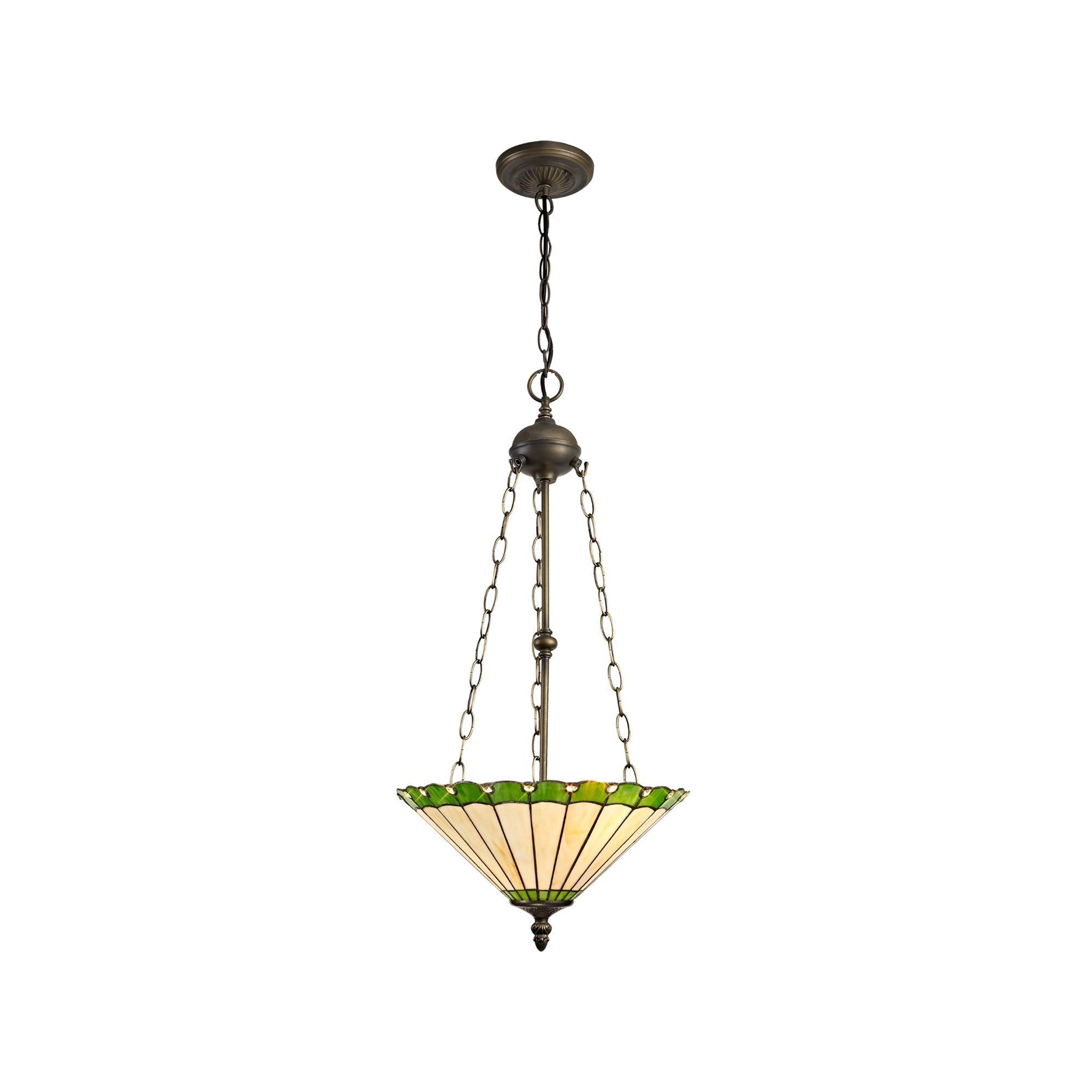 Umbria 2 Light Uplighter Pendant E27 With 30/40cm Tiffany Shade Antique Brass - Cusack Lighting