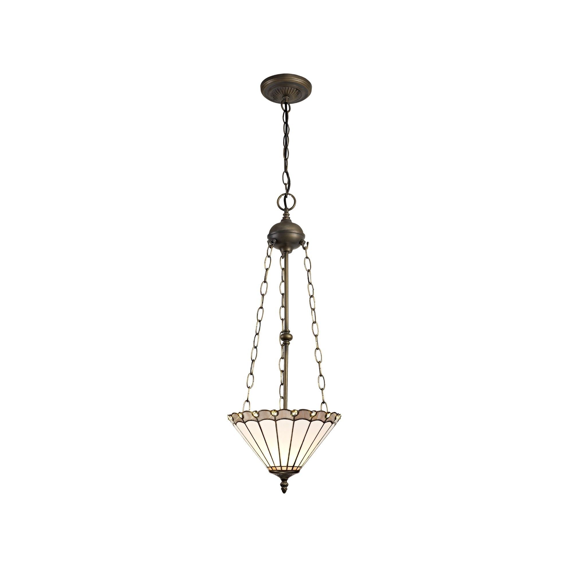 Umbria 2 Light Uplighter Pendant E27 With 30/40cm Tiffany Shade Antique Brass - Cusack Lighting