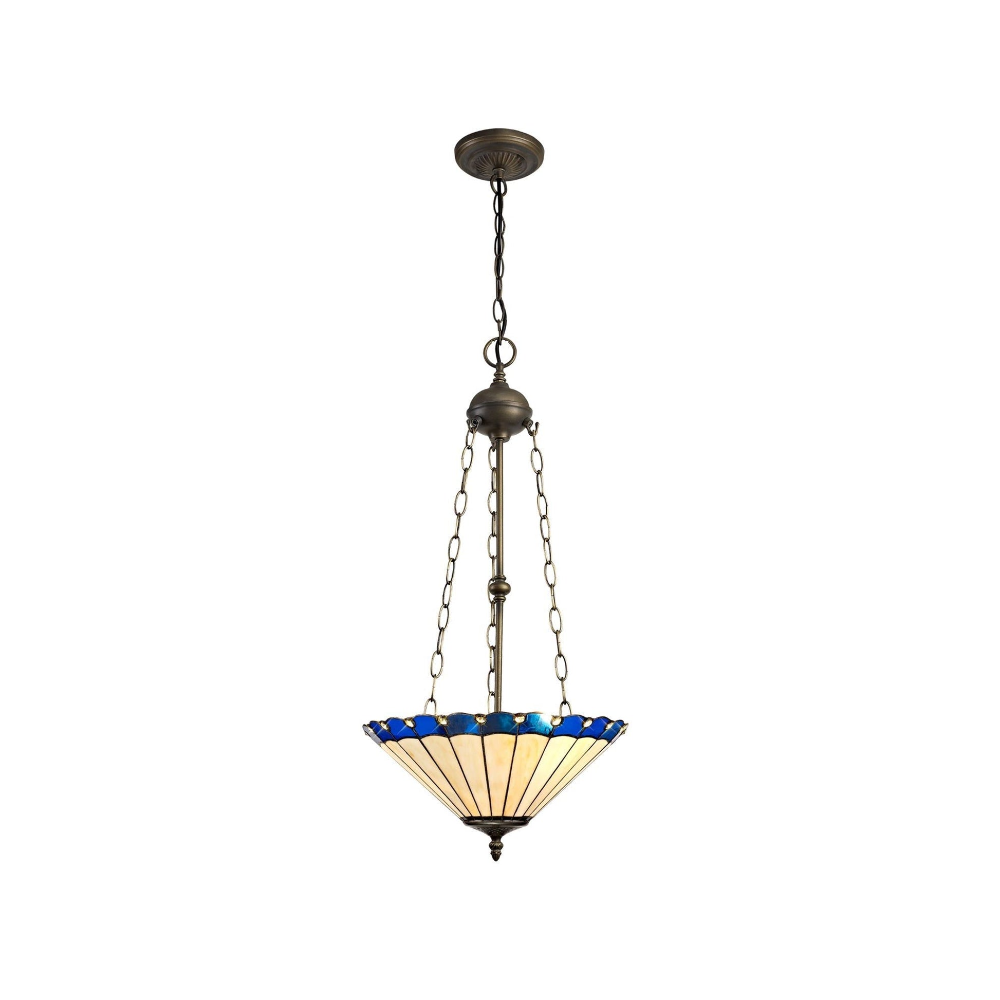 Umbria 2 Light Uplighter Pendant E27 With 30/40cm Tiffany Shade Antique Brass - Cusack Lighting