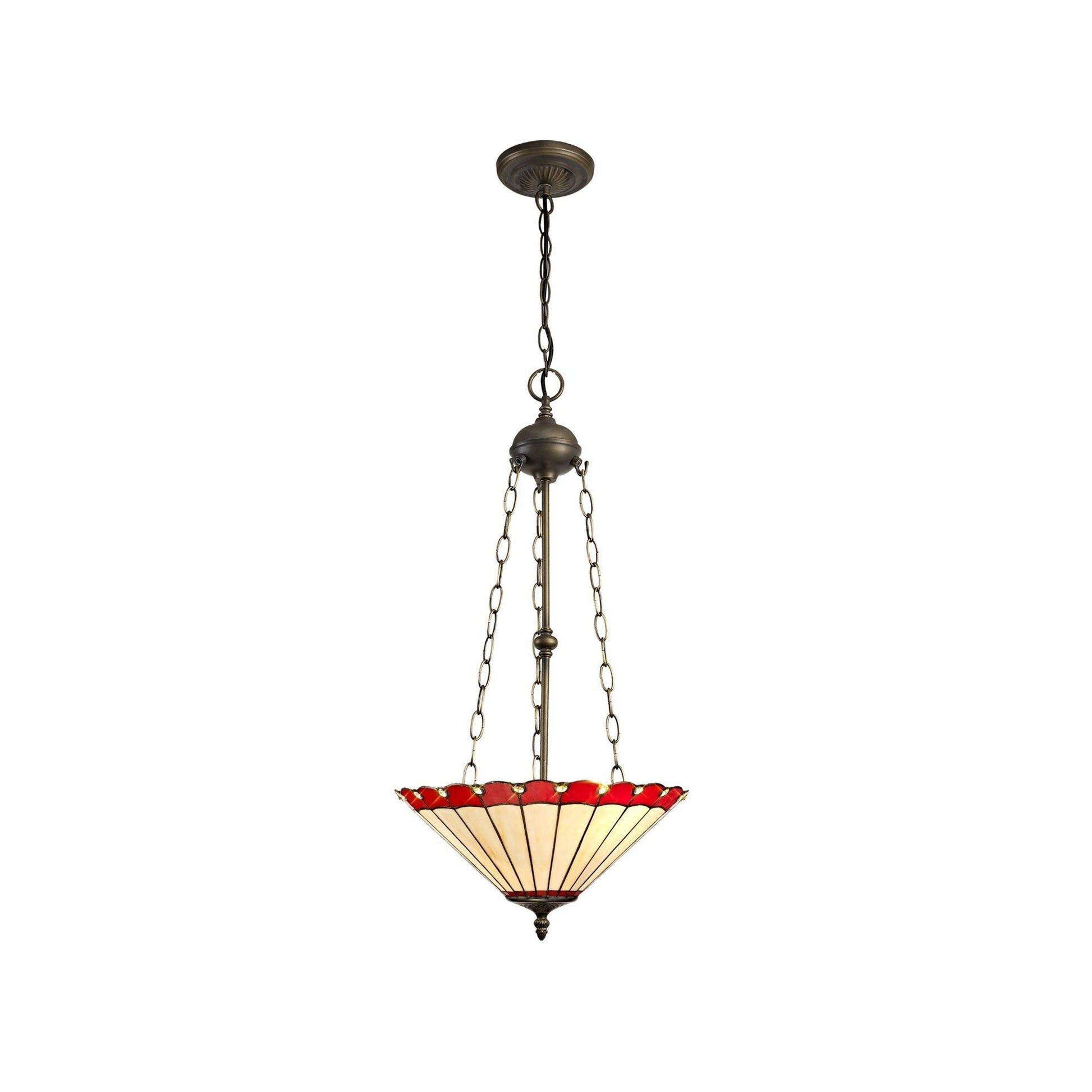 Umbria 2 Light Uplighter Pendant E27 With 30/40cm Tiffany Shade Antique Brass - Cusack Lighting