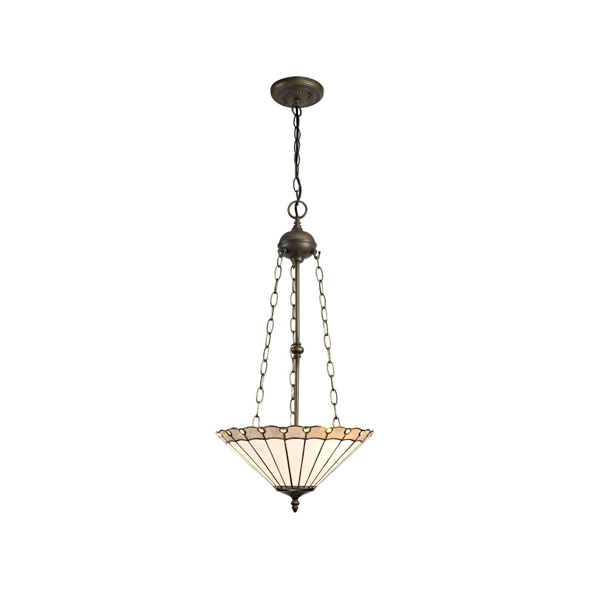 Umbria 2 Light Uplighter Pendant E27 With 30/40cm Tiffany Shade Antique Brass - Cusack Lighting