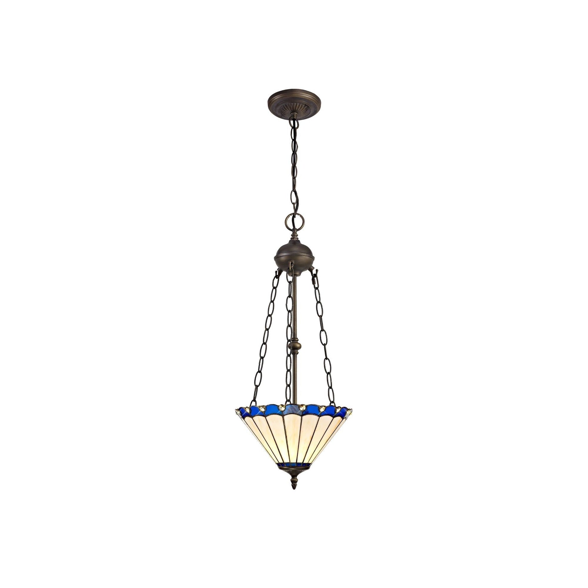 Umbria 2 Light Uplighter Pendant E27 With 30/40cm Tiffany Shade Antique Brass - Cusack Lighting
