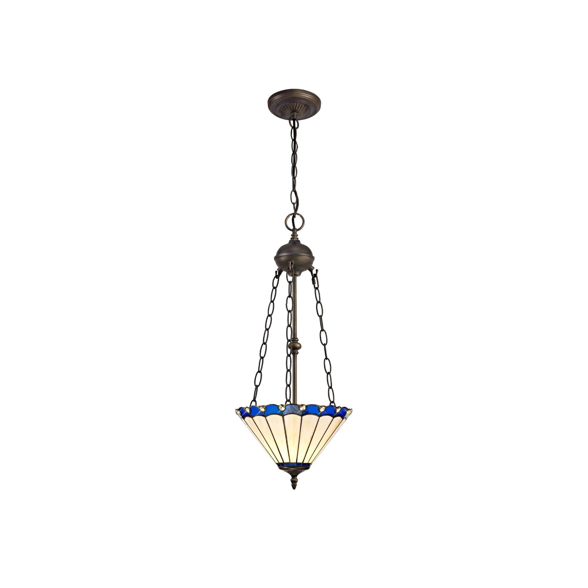 Umbria 2 Light Uplighter Pendant E27 With 30/40cm Tiffany Shade Antique Brass - Cusack Lighting
