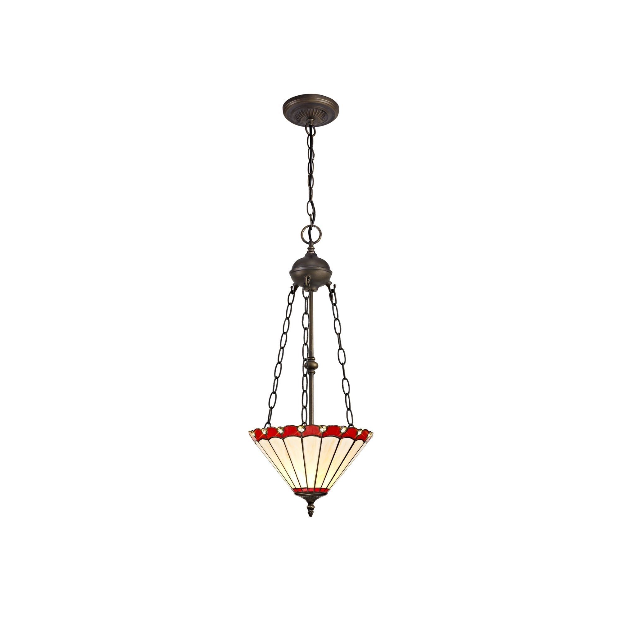 Umbria 2 Light Uplighter Pendant E27 With 30/40cm Tiffany Shade Antique Brass - Cusack Lighting