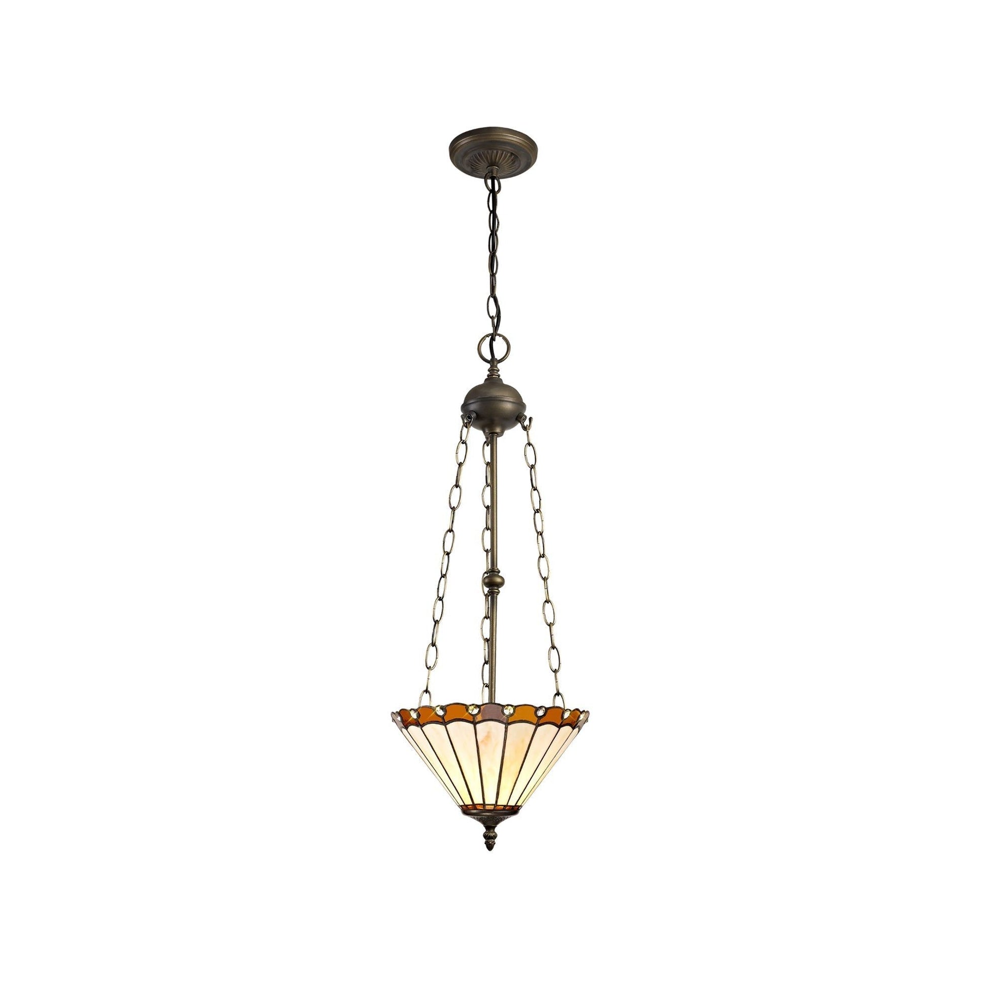 Umbria 2 Light Uplighter Pendant E27 With 30/40cm Tiffany Shade Antique Brass - Cusack Lighting