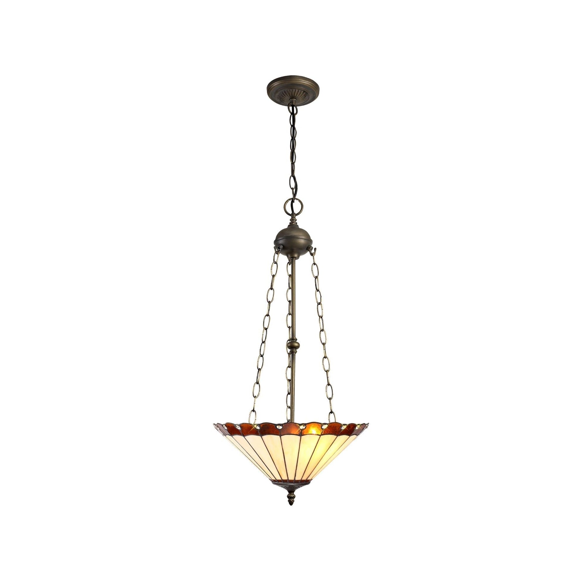 Umbria 2 Light Uplighter Pendant E27 With 30/40cm Tiffany Shade Antique Brass - Cusack Lighting