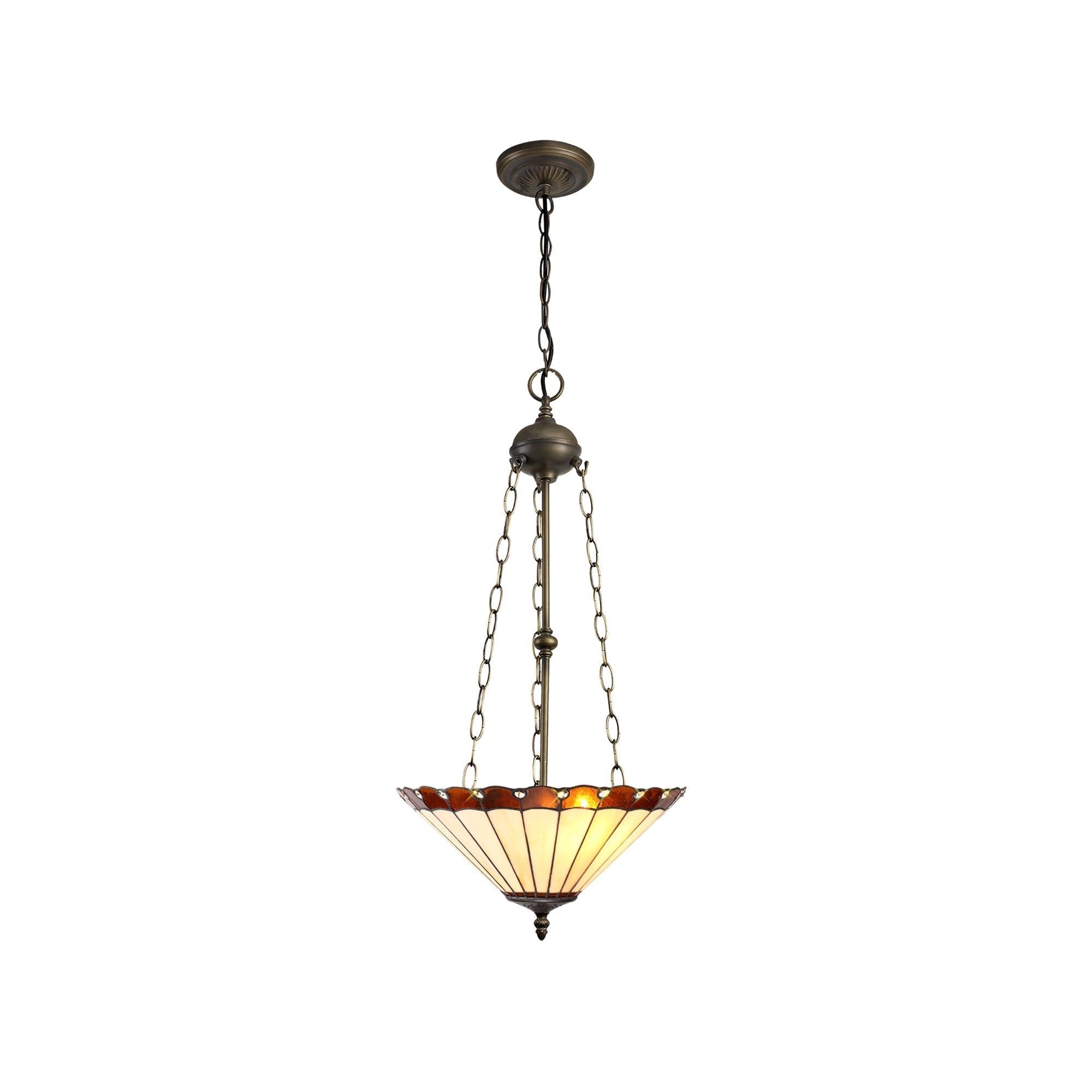 Umbria 2 Light Uplighter Pendant E27 With 30/40cm Tiffany Shade Antique Brass - Cusack Lighting