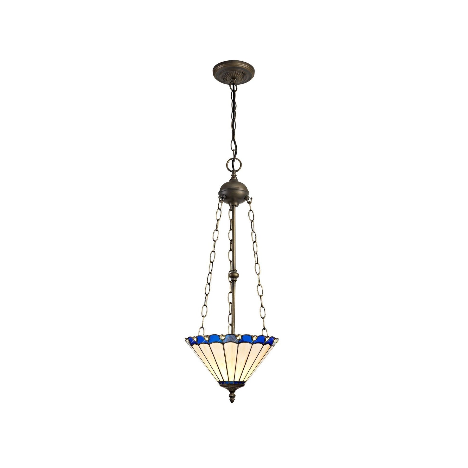 Umbria 2 Light Uplighter Pendant E27 With 30/40cm Tiffany Shade Antique Brass - Cusack Lighting