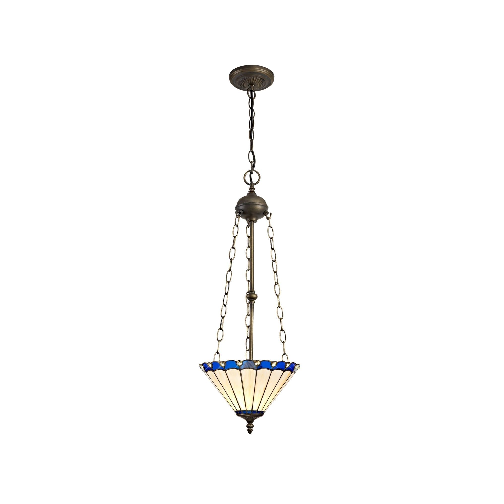 Umbria 2 Light Uplighter Pendant E27 With 30/40cm Tiffany Shade Antique Brass - Cusack Lighting