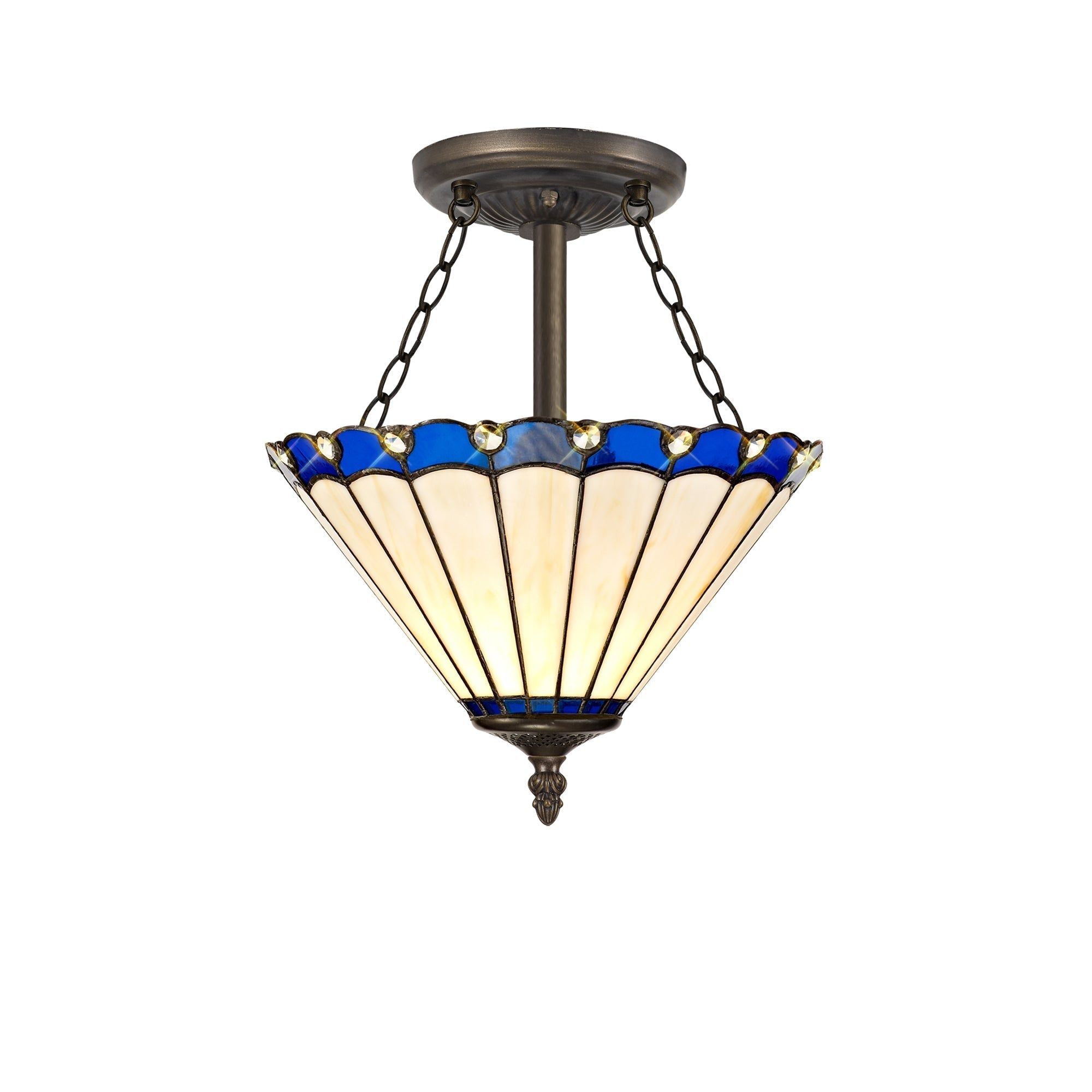 Sheitsr 3 Light Semi Ceiling E27 With 30cm Tiffany Shade