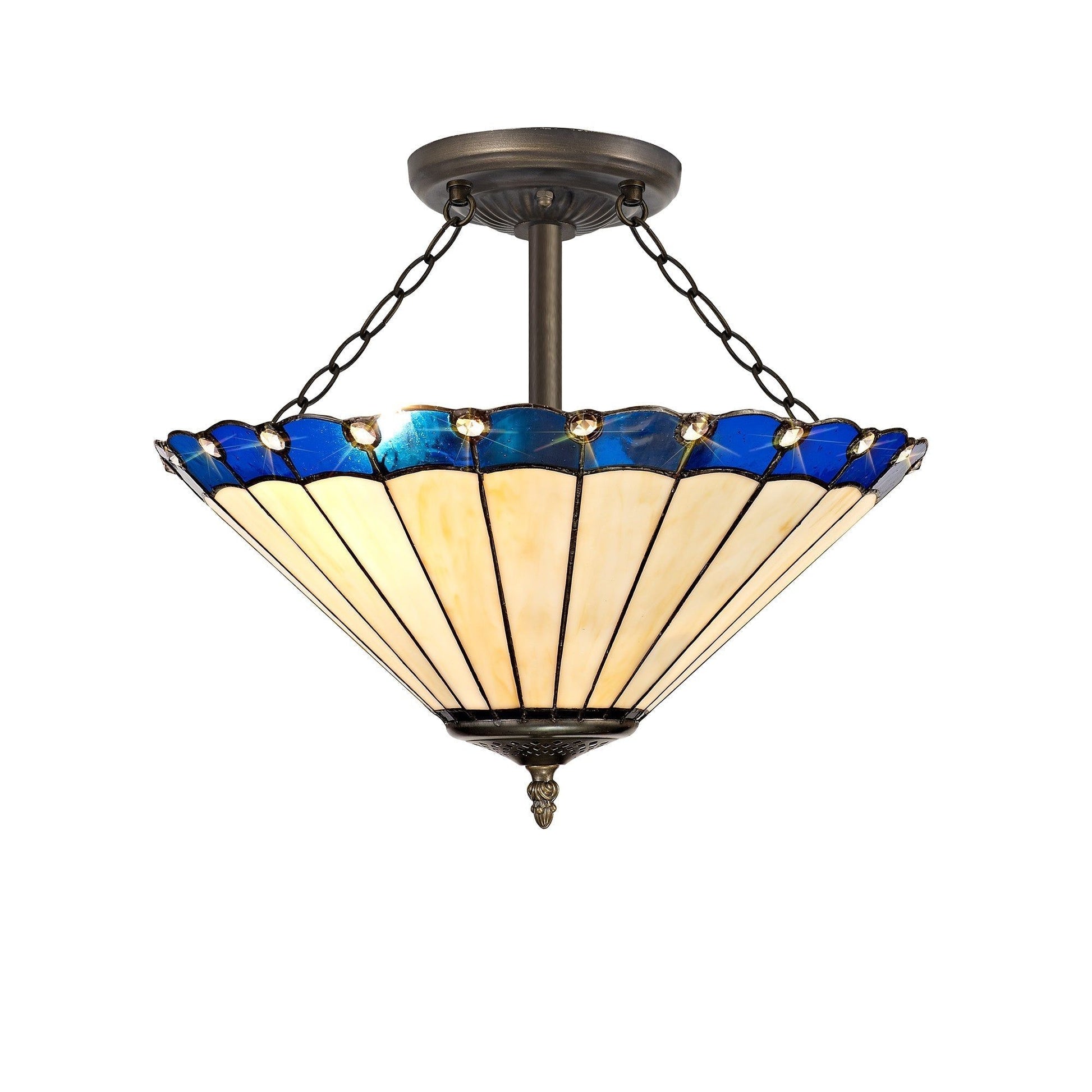 Sheitsr 3 Light Semi Ceiling E27 With 30cm Tiffany Shade