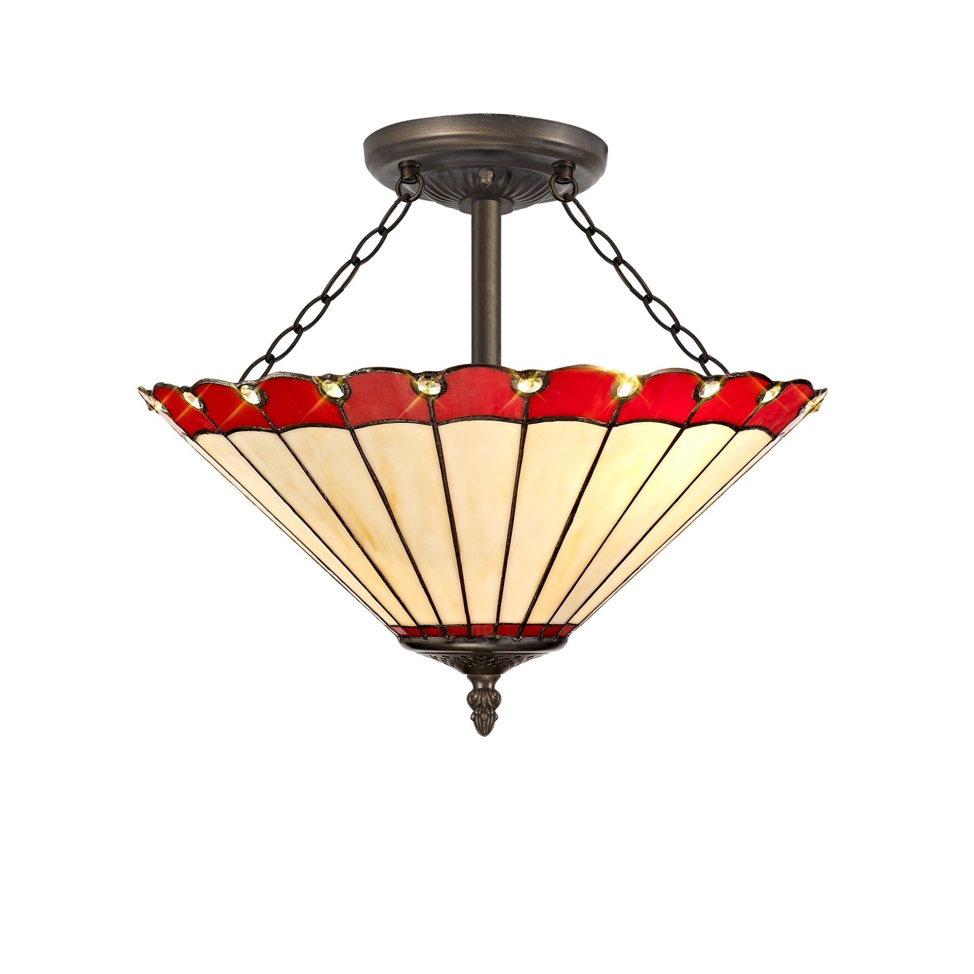 Sheitsr 3 Light Semi Ceiling E27 With 30cm Tiffany Shade