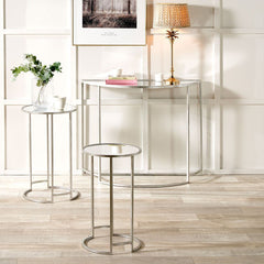 S/2 Veneziano Metal and Mirrored Glass Round Tables - Silver Finish