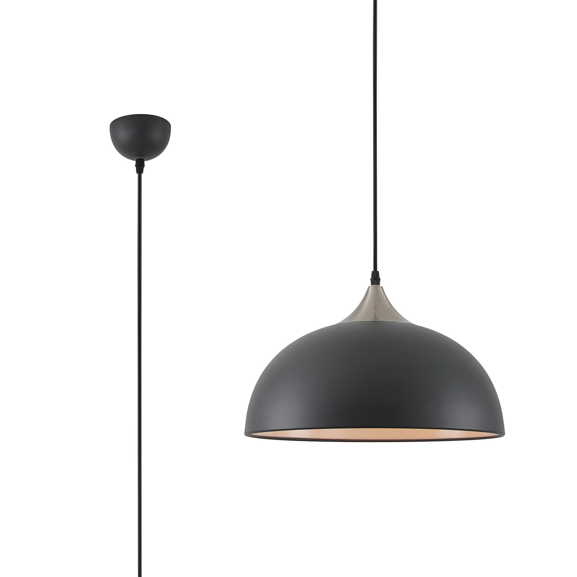 Ville 38cm Small Pendant Ceiling Light, 1 x E27 Graphite & Satin Nickel IP20