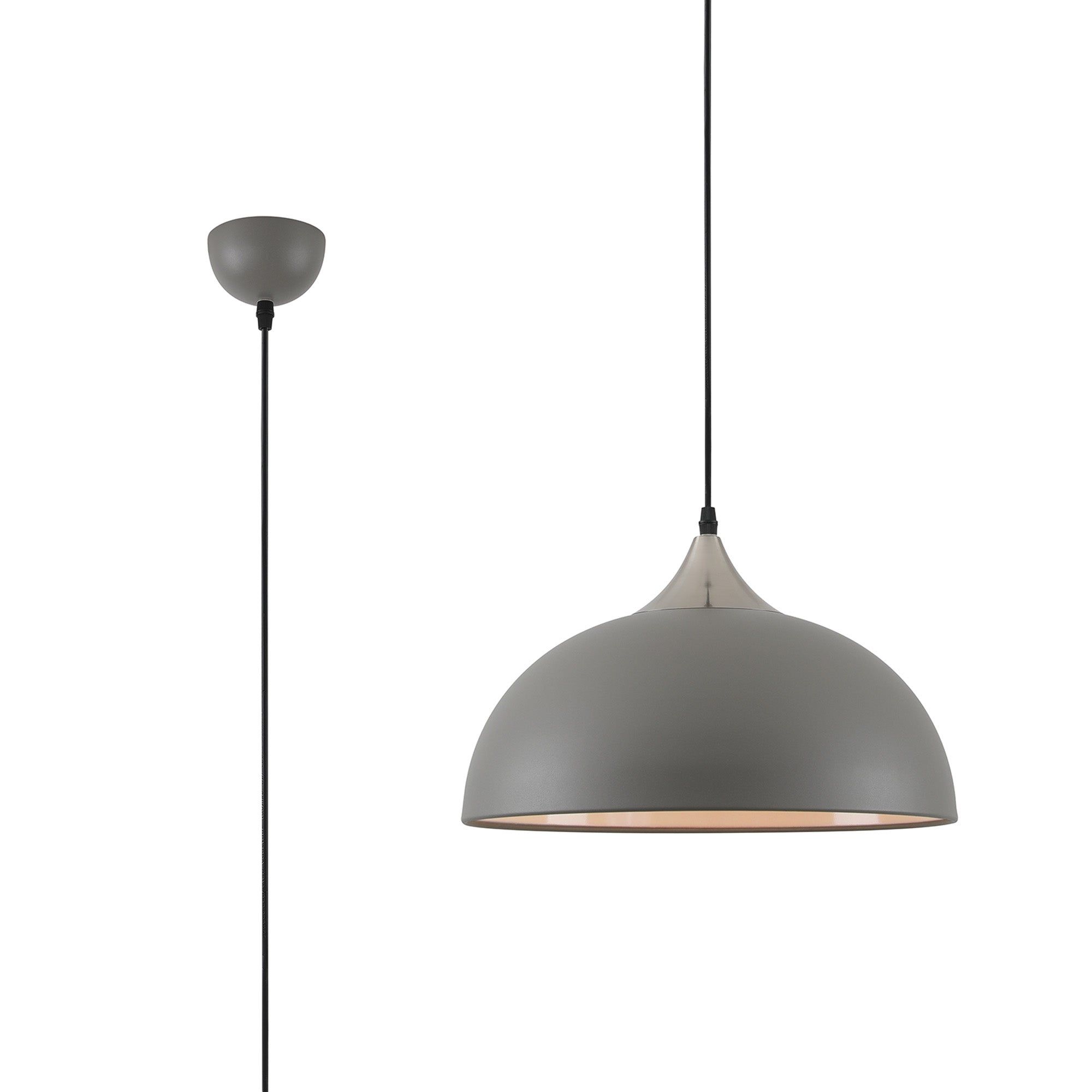 Ville 38cm Small Pendant Ceiling Light, 1 x E27 - Sand Sand Grey  & Satin Nickel IP20