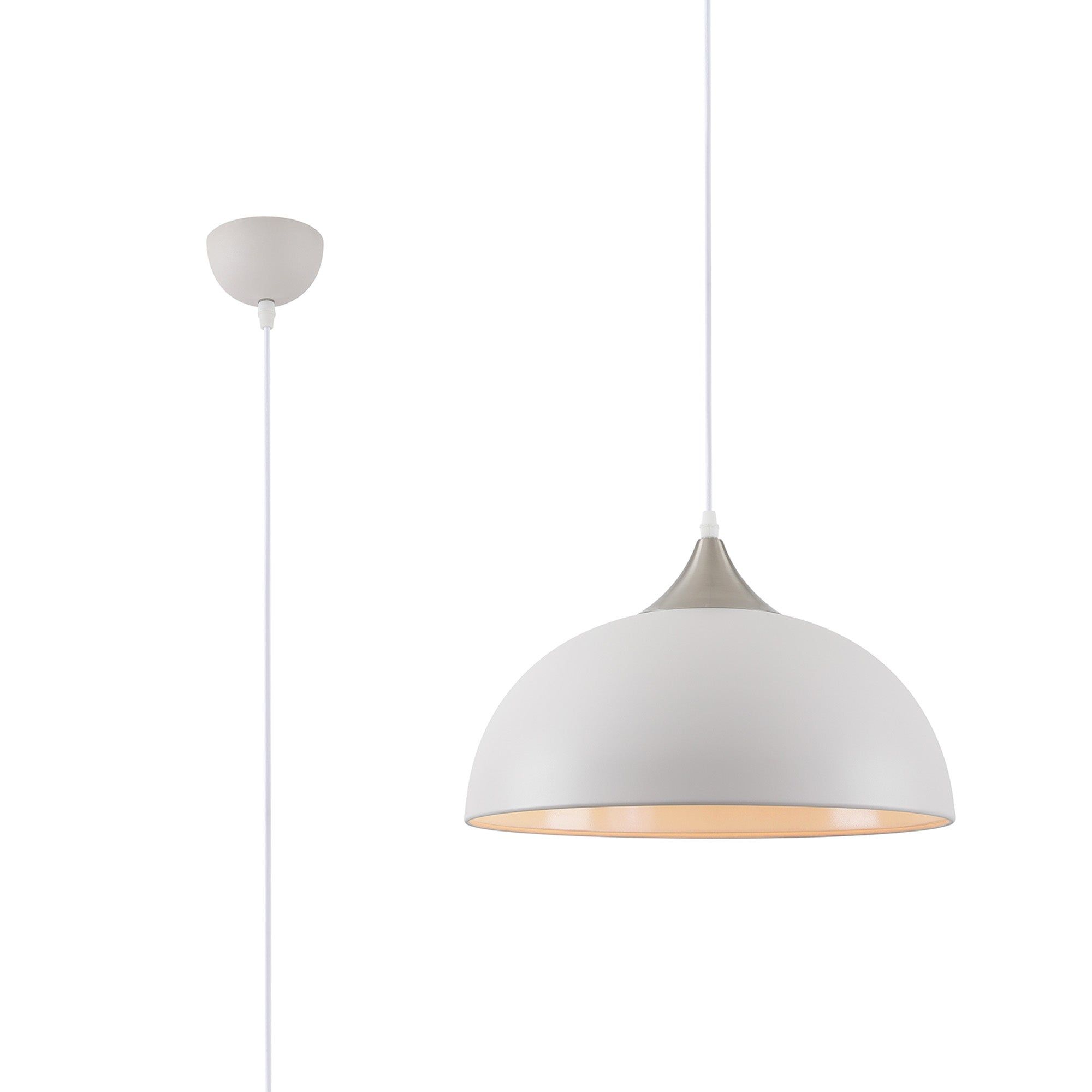 Ville 38cm Small Pendant Ceiling Light, 1 x E27 - Sand White & Satin Nickel/Graphite & Satin Nickel/Sand Grey  & Satin Nickel IP20