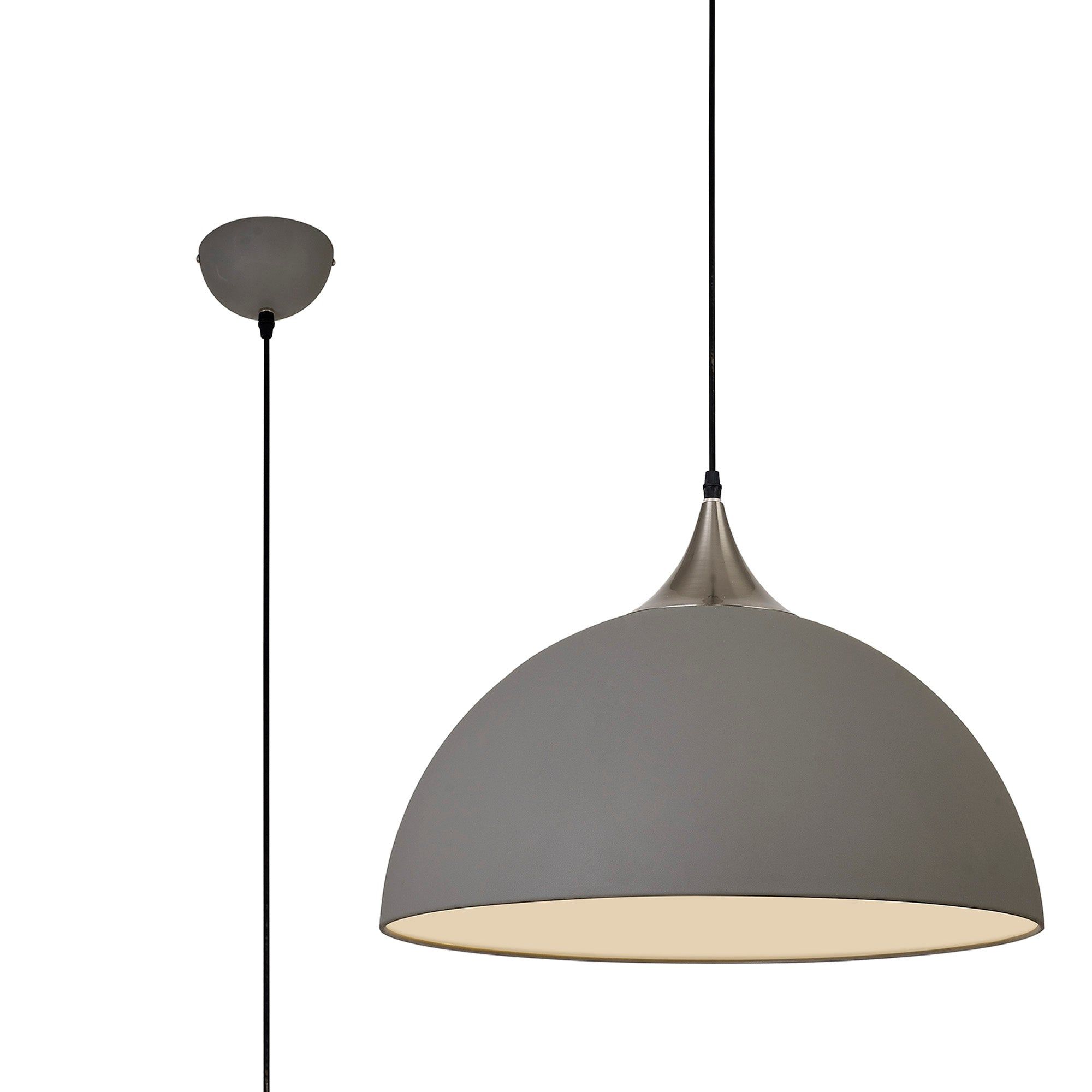Ville 38cm Small Pendant Ceiling Light, 1 x E27 - Sand White & Satin Nickel/Graphite & Satin Nickel/Sand Grey  & Satin Nickel IP20 - Cusack Lighting