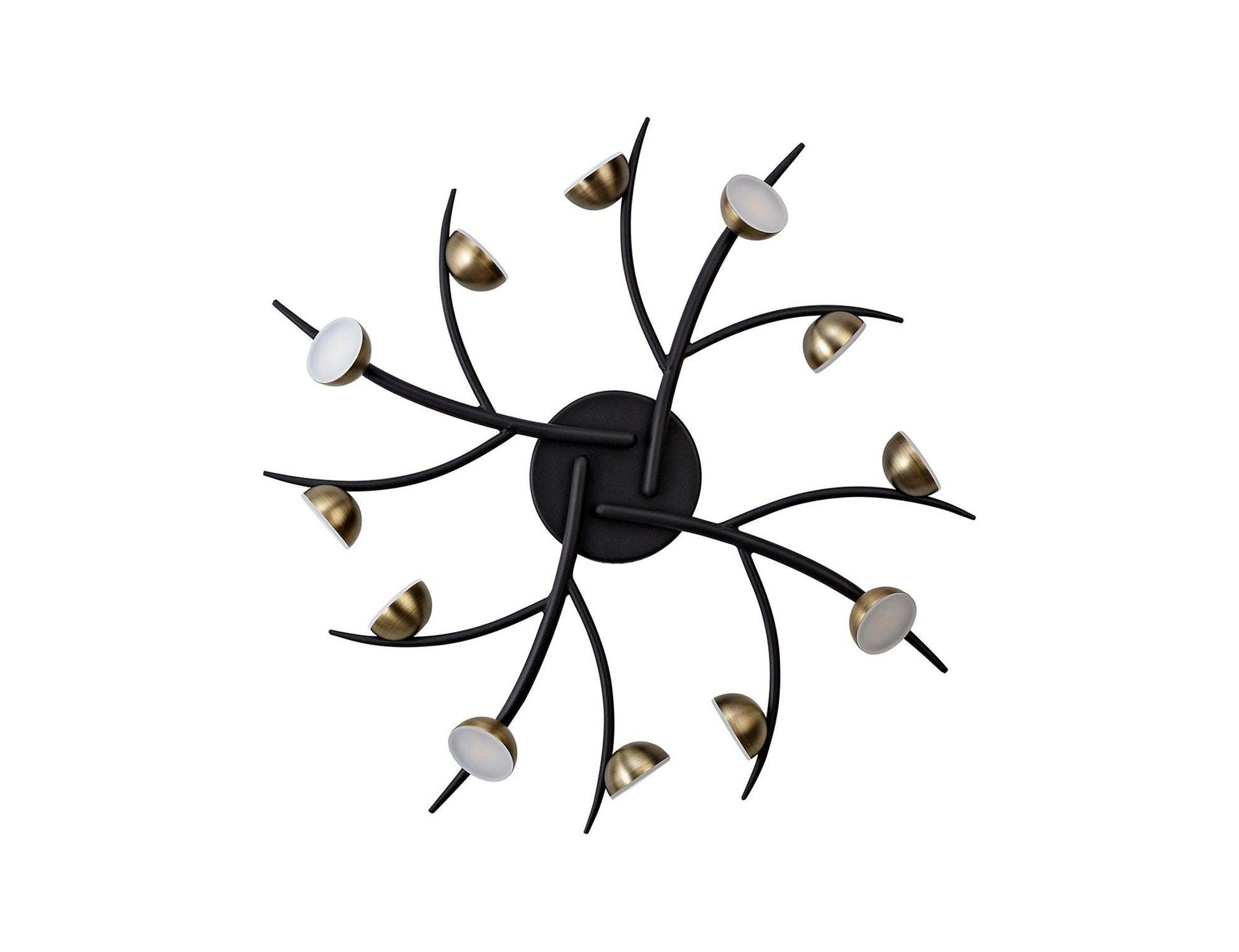 Nihil 12 Light Semi-Flush, 12 x 3W LED, 3000K, 1980lm, Black/Antique Brass, 3yrs Warranty