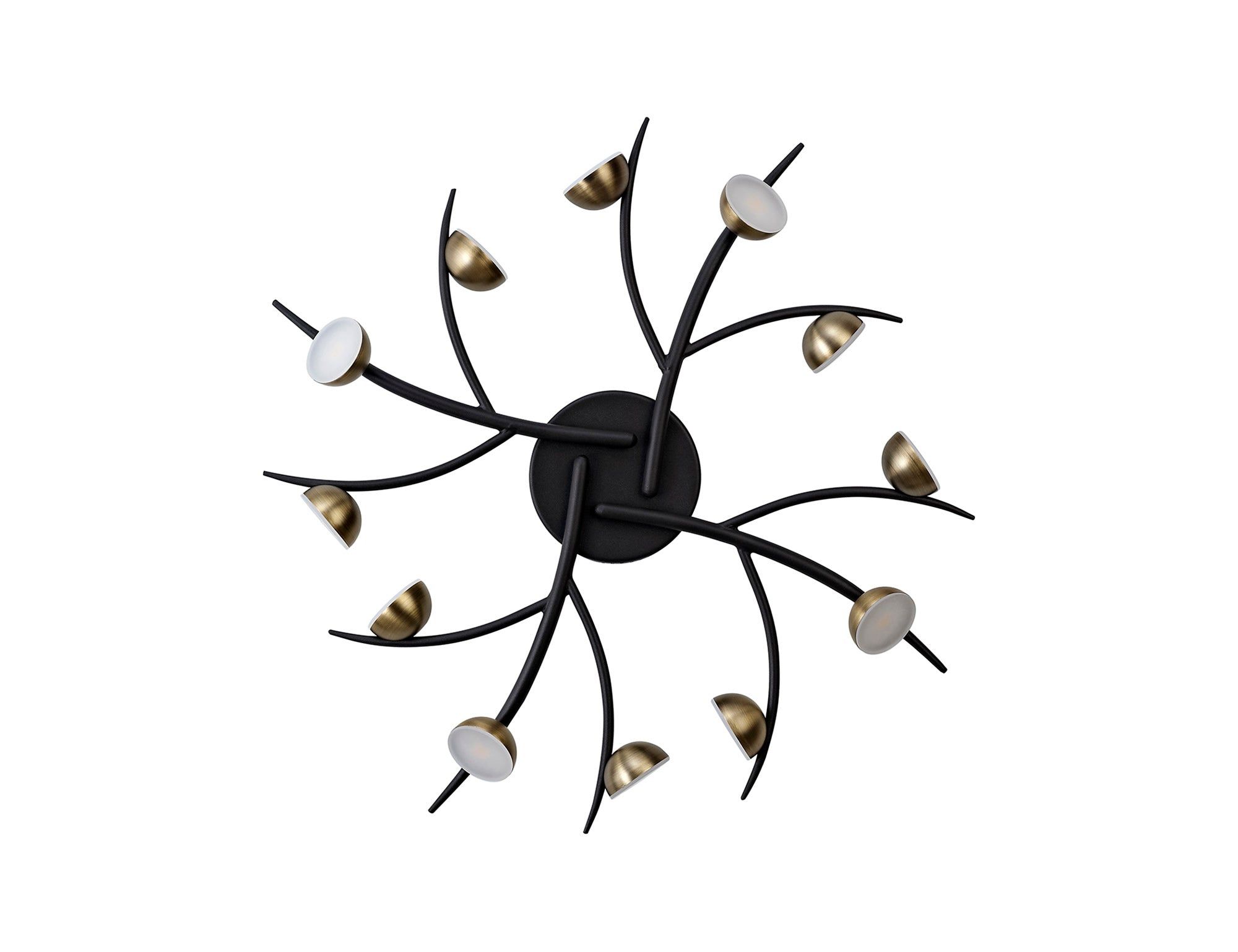 Nihil 12 Light Semi-Flush, 12 x 3W LED, 3000K, 1980lm, Black/Antique Brass, 3yrs Warranty