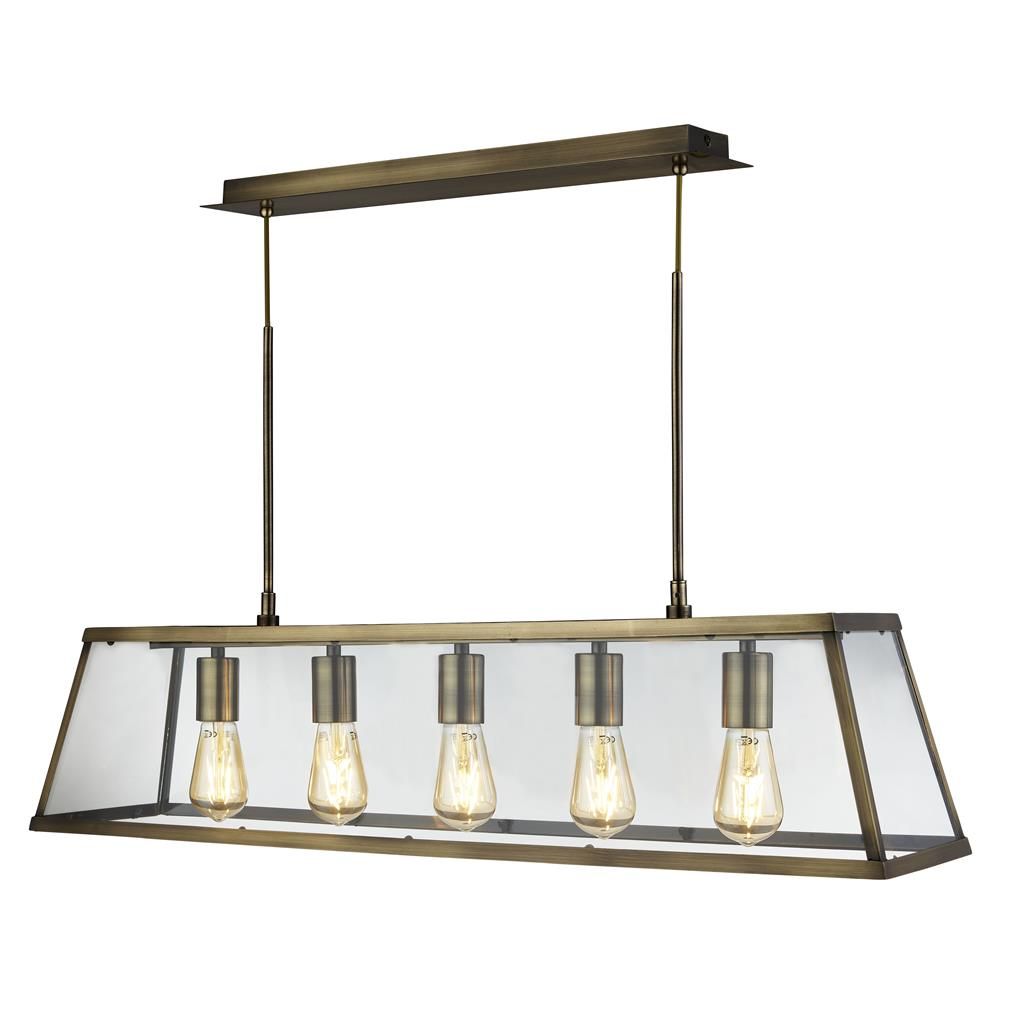 Voyager 5Lt Island/Kitchen Table Ceiling Light - Antique Brass Finish